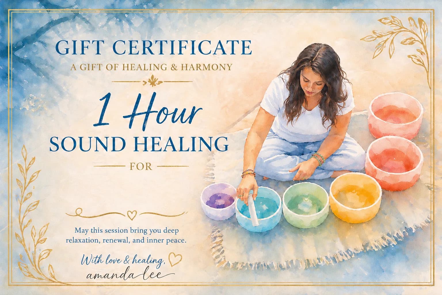 Gift certificate for a one-hour sound healing session with Amanda Lee